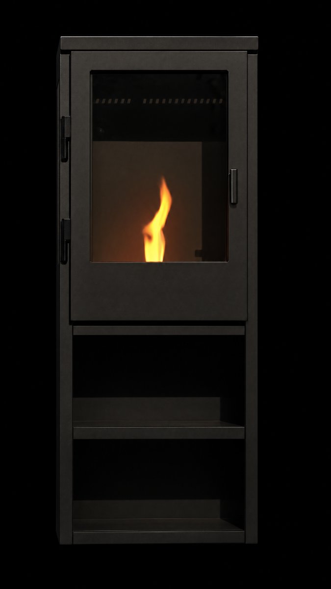 Bio-ethanol tall stove with log store, second view