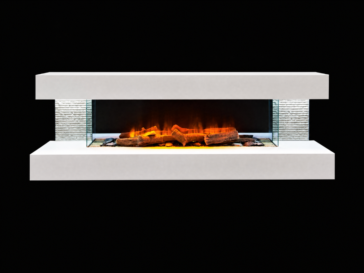 White media wall electric fireplace